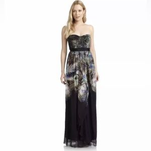 BCBMax Azria Tae Midnight Palm Print Silk Evening Gown Flowy Size 08